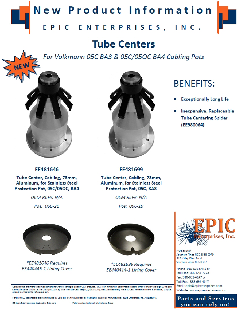 Tube Centers for Volkman 05C BA4 & 05C_05OC BA4 Cabling Pots